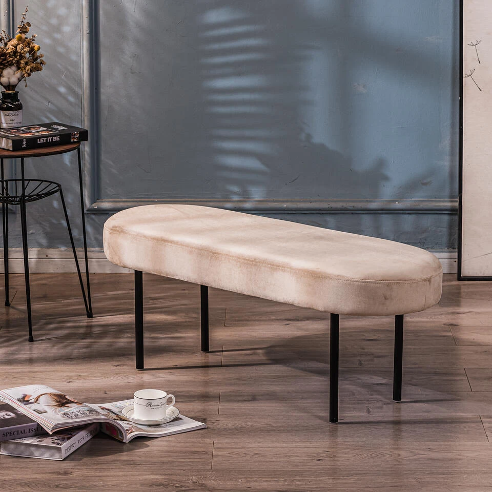 Metalen En Fluwelen Beige Bank 2 Metalen En Fluwelen Beige Bank - Afbeelding 2
