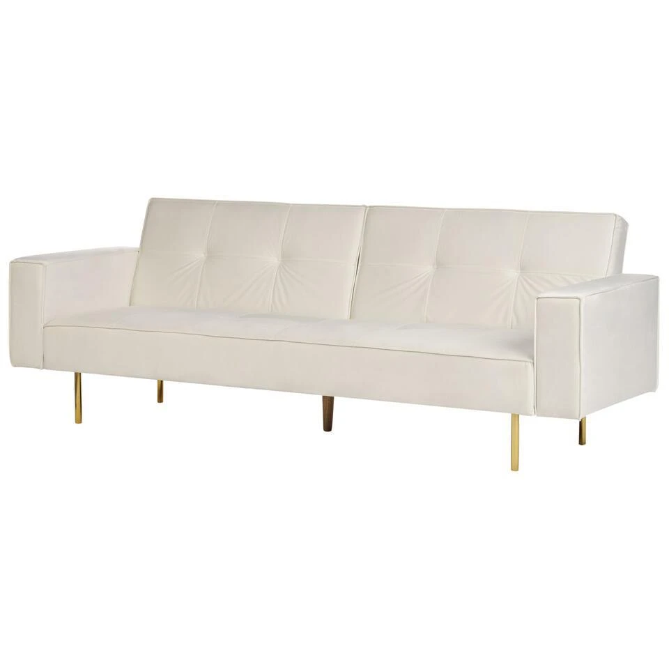 VISNES - Slaapbank 3-zits - Wit - Fluweel 5 VISNES - Slaapbank 3-zits - Wit - Fluweel - Afbeelding 5