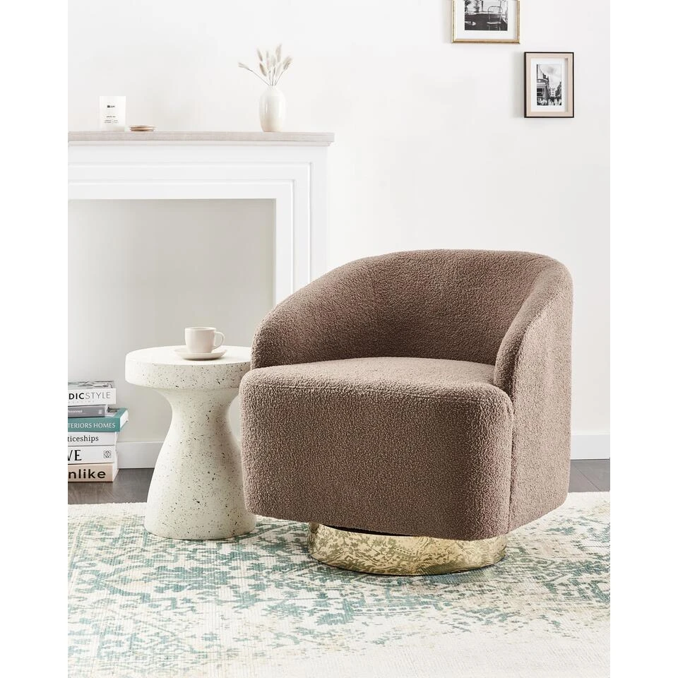 LAVIK - Fauteuil - Bruin - Bouclé 2 LAVIK - Fauteuil - Bruin - Bouclé - Afbeelding 2