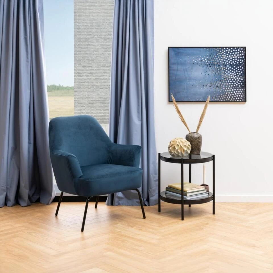 Fauteuil Blauw Stof - 75x75x83cm - Naven 2 Fauteuil Blauw Stof - 75x75x83cm - Naven - Afbeelding 2