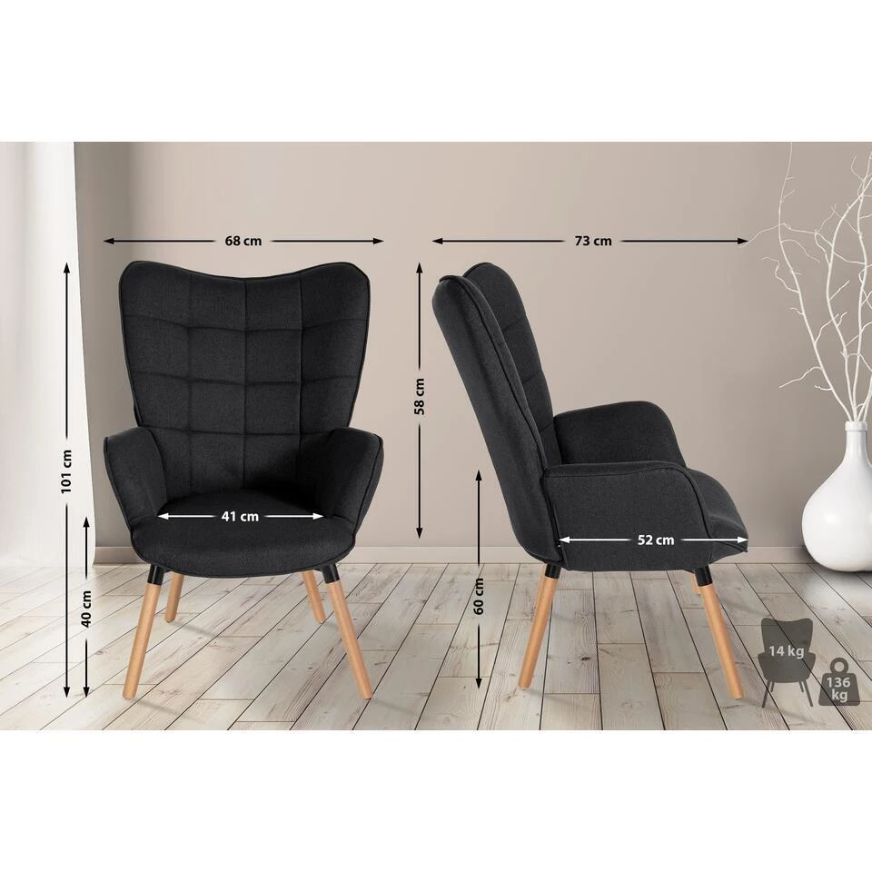 CLP Fauteuil Garding Natura Frame - Stof - Zwart 2 CLP Fauteuil Garding Natura Frame - Stof - Zwart - Afbeelding 2