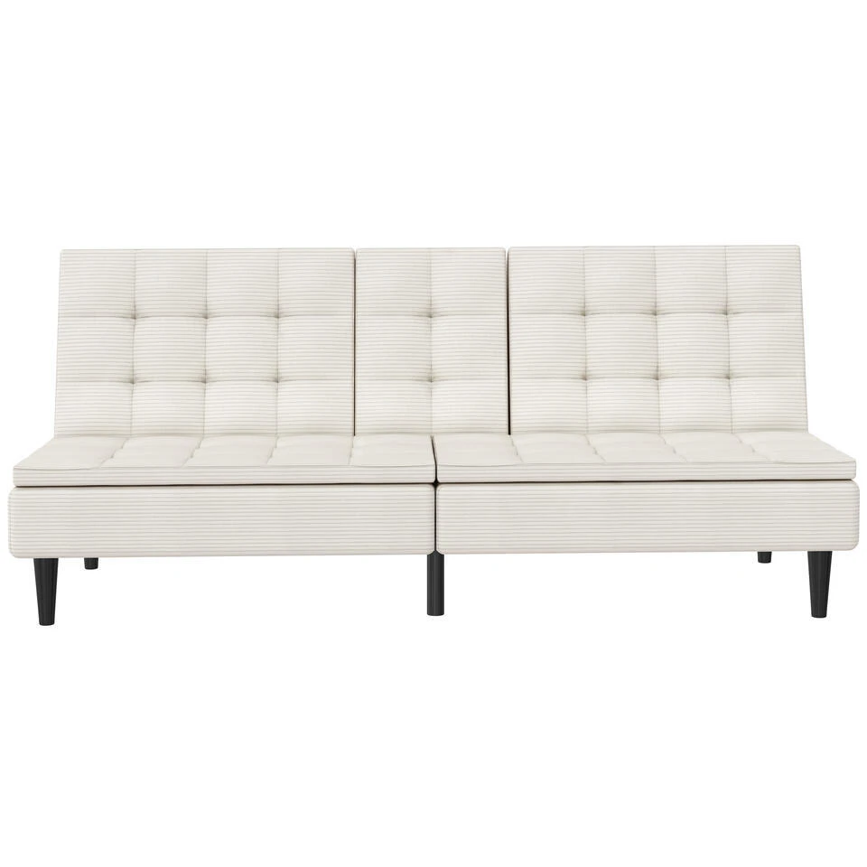 Maine - Slaapbank In Crèmekleurige Ribstof 3 Maine - Slaapbank In Crèmekleurige Ribstof - Afbeelding 3