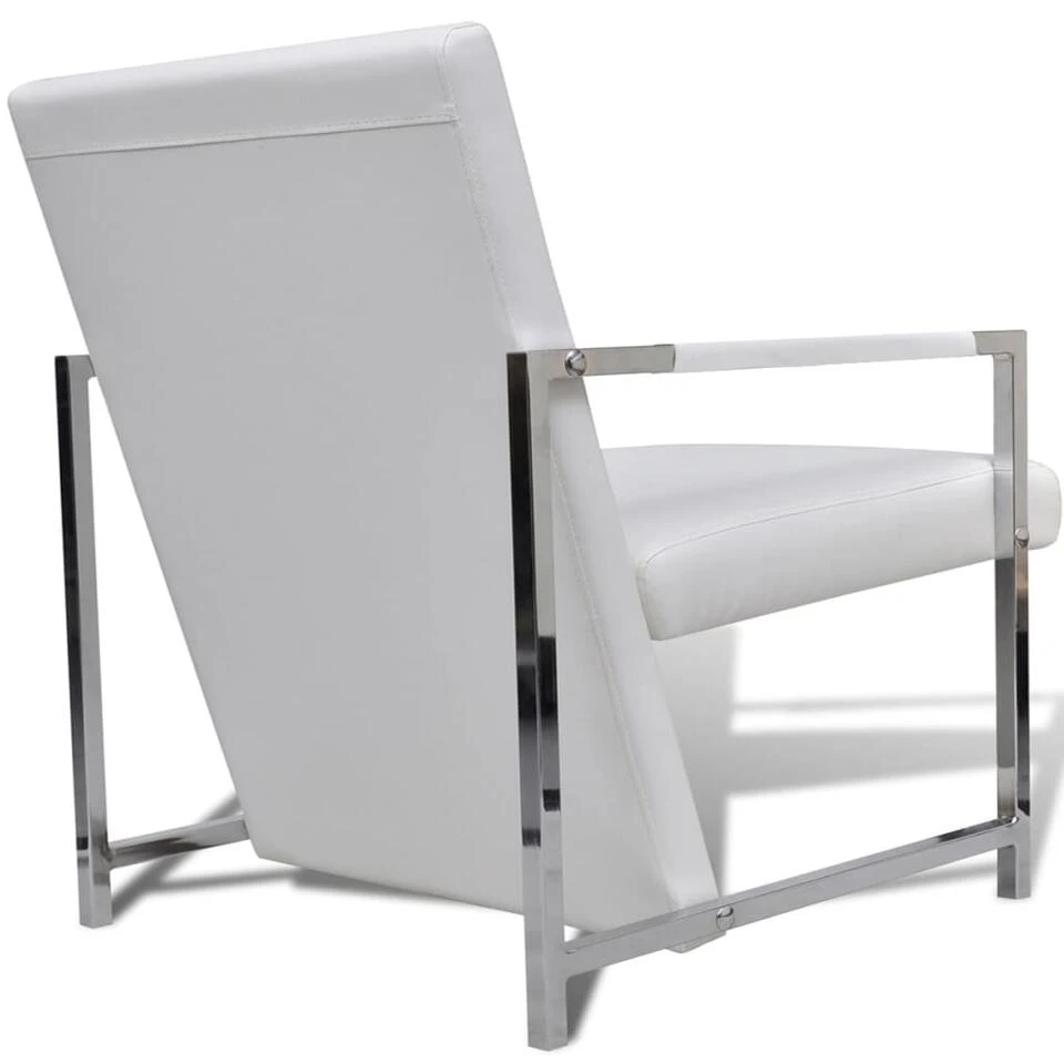 VidaXL Fauteuils 2 St Met Chroom Frame Kunstleer Wit 4 VidaXL Fauteuils 2 St Met Chroom Frame Kunstleer Wit - Afbeelding 4