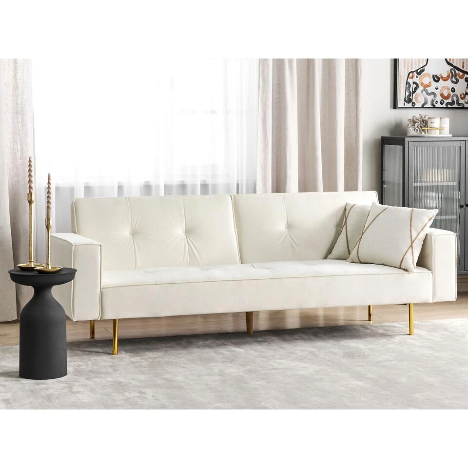 VISNES - Slaapbank 3-zits - Wit - Fluweel 2 VISNES - Slaapbank 3-zits - Wit - Fluweel - Afbeelding 2