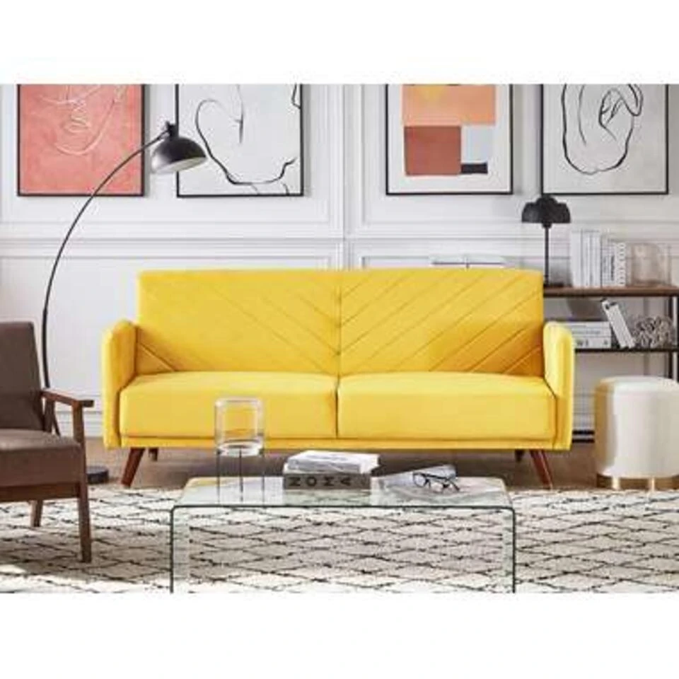Beliani Driezitsbank - SENJA Geel Fluweel 2 Beliani Driezitsbank - SENJA Geel Fluweel - Afbeelding 2