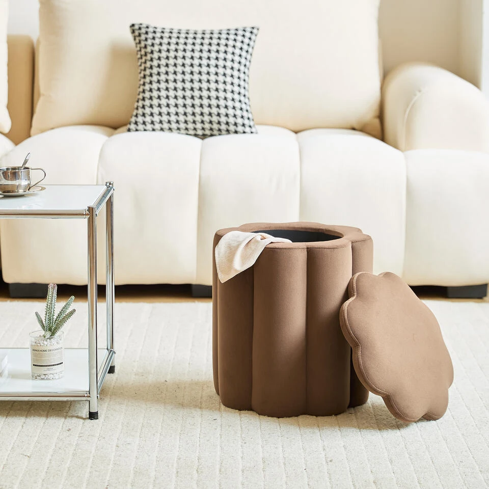 Fluweel Bruine Salonpoef Met Opbergruimte 2 Fluweel Bruine Salonpoef Met Opbergruimte - Afbeelding 2