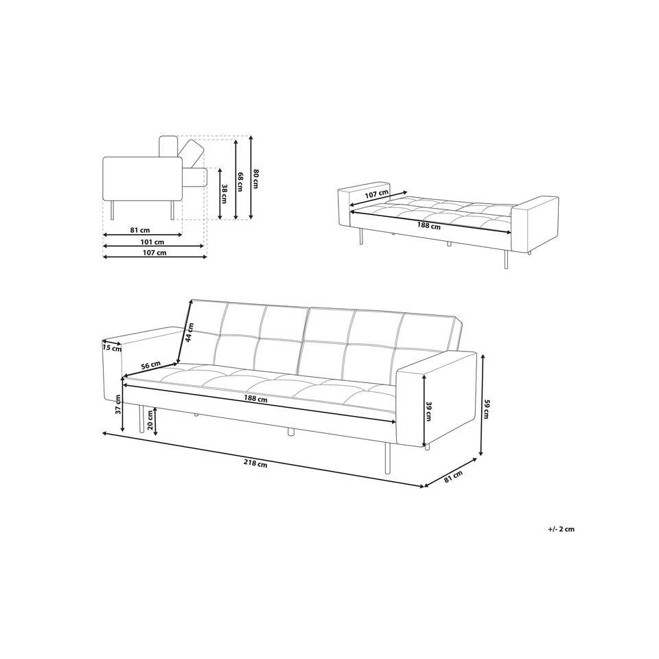 VISNES - Slaapbank 3-zits - Wit - Fluweel 3 VISNES - Slaapbank 3-zits - Wit - Fluweel - Afbeelding 3