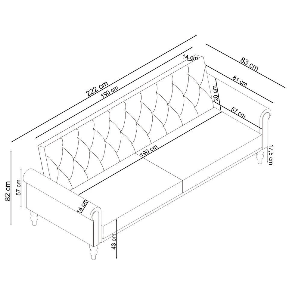 Tyne - 3-zits Slaapbank In Crèmekleurige Fluwell 8 Tyne - 3-zits Slaapbank In Crèmekleurige Fluwell - Afbeelding 8