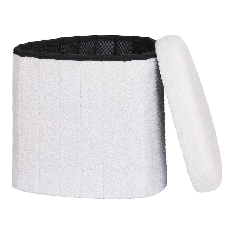 Hioshop Medford Poef Teddy- Wit Wit 3 Hioshop Medford Poef Teddy- Wit Wit - Afbeelding 3