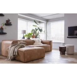 WOOOD Bean Hoekbank Links - Recycle Leer - Cognac - 73x305x96 -Leenbakker Winkel 4217f19983ed40ab8fb2abf5eb30e38e