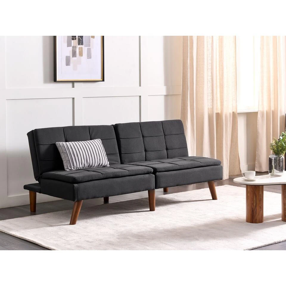 RONNE - Slaapbank 3-zits - Zwart - Polyester 2 RONNE - Slaapbank 3-zits - Zwart - Polyester - Afbeelding 2