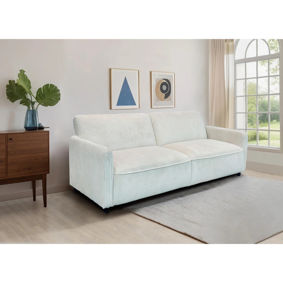 Alicia - Slaapbank 3-zits In Crèmekleurige Stof 2 Alicia - Slaapbank 3-zits In Crèmekleurige Stof - Afbeelding 2