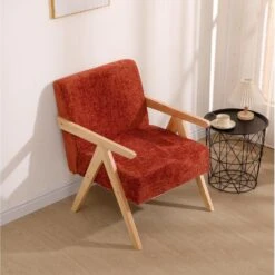 Fauteuil Van Massief Hout En Stof Terracotta -Leenbakker Winkel 46e9ca9887e24ea7b80f7efd574d77e7