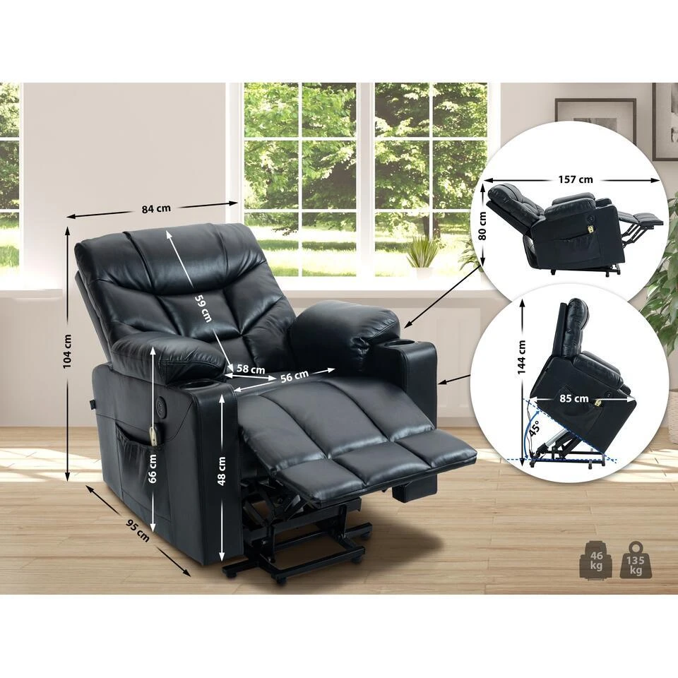 CLP Fauteuil Andover Zwart Frame - Kunstleer - Zwart 2 CLP Fauteuil Andover Zwart Frame - Kunstleer - Zwart - Afbeelding 2