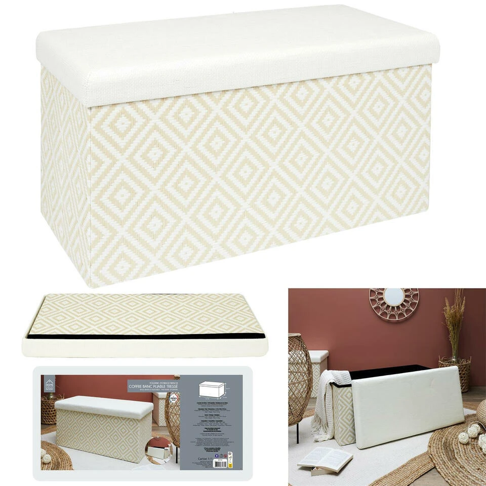 Home Deco Poefje - Opbergbox - Wit/zwart - 76 X 38 Cm 4 Home Deco Poefje - Opbergbox - Wit/zwart - 76 X 38 Cm - Afbeelding 4