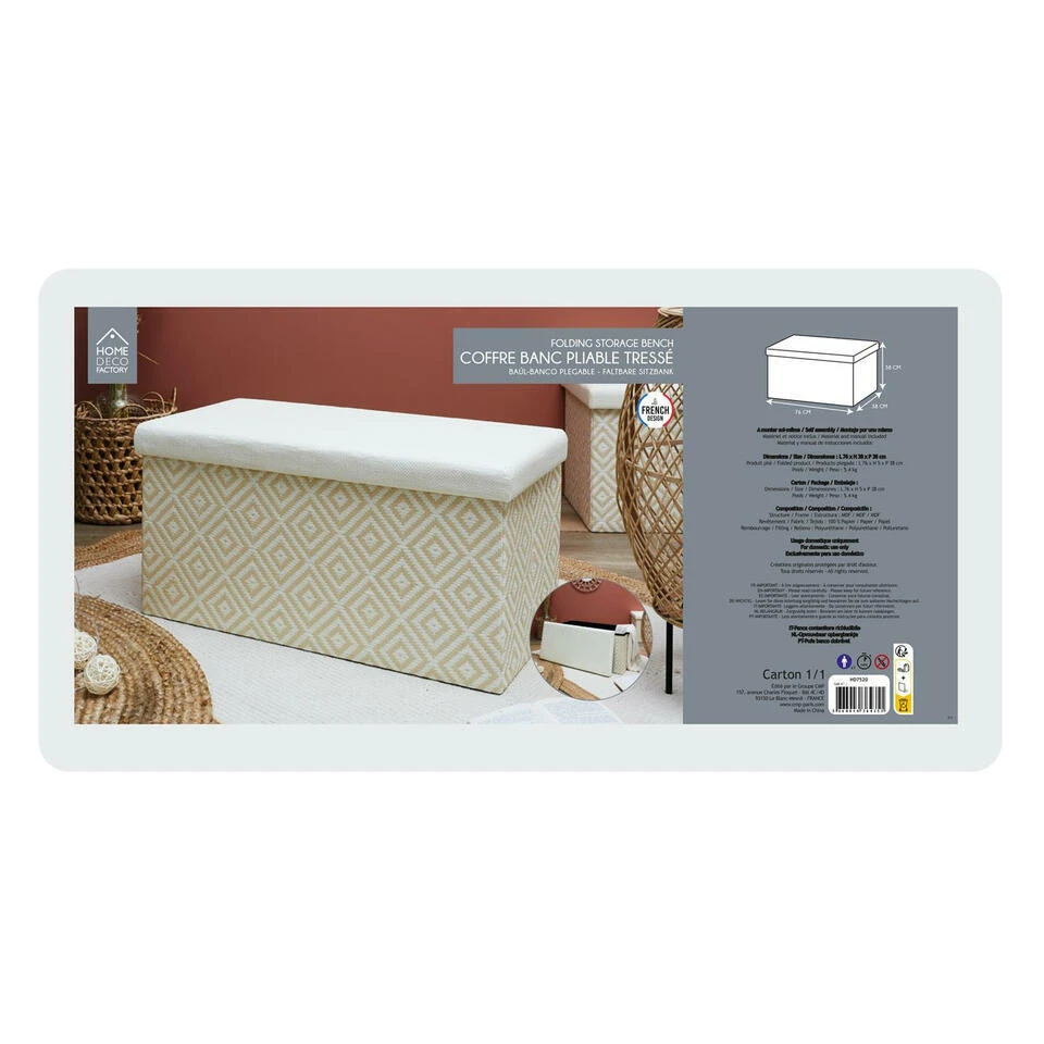 Home Deco Poefje - Opbergbox - Wit/zwart - 76 X 38 Cm 8 Home Deco Poefje - Opbergbox - Wit/zwart - 76 X 38 Cm - Afbeelding 8