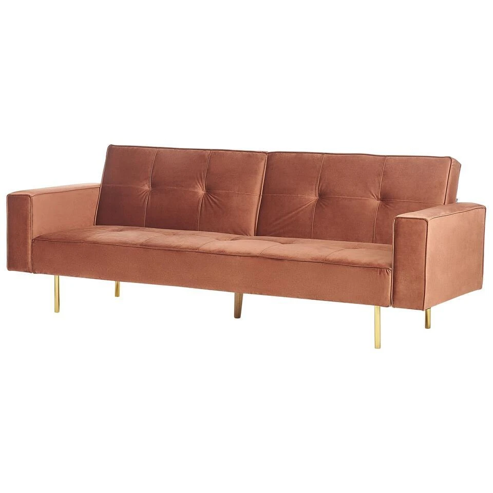 VISNES - Slaapbank 3-zits - Goudbruin - Fluweel 5 VISNES - Slaapbank 3-zits - Goudbruin - Fluweel - Afbeelding 5