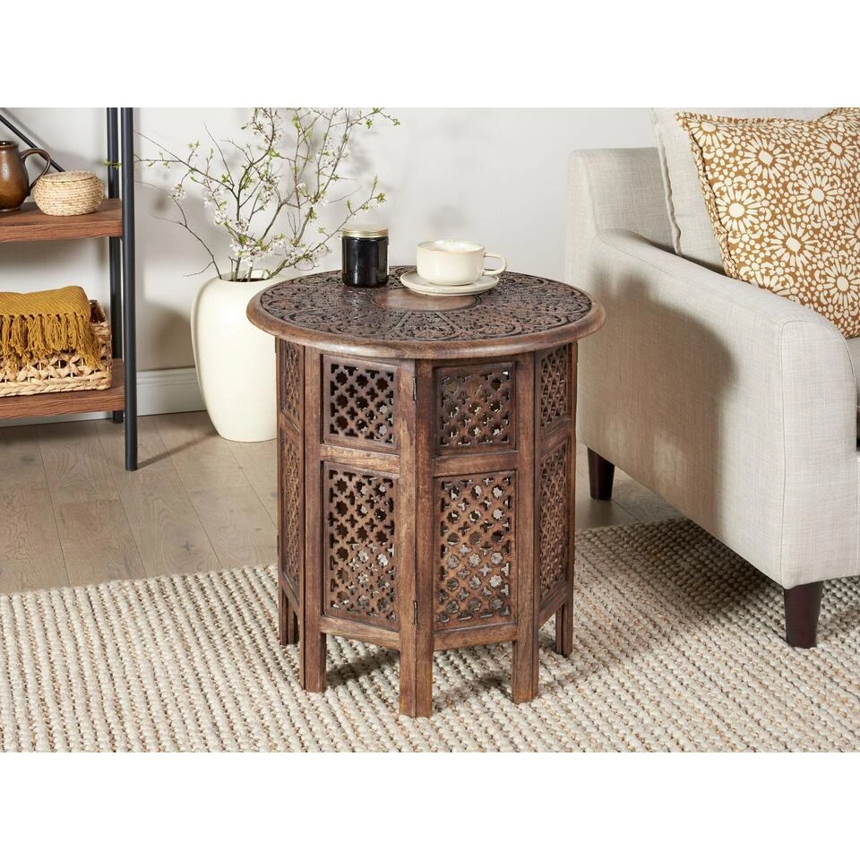 KUMALI - Bijzettafel - Donkere Houtkleur - Mangohout 2 KUMALI - Bijzettafel - Donkere Houtkleur - Mangohout - Afbeelding 2