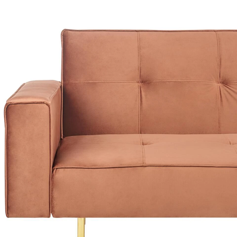 VISNES - Slaapbank 3-zits - Goudbruin - Fluweel 10 VISNES - Slaapbank 3-zits - Goudbruin - Fluweel - Afbeelding 10