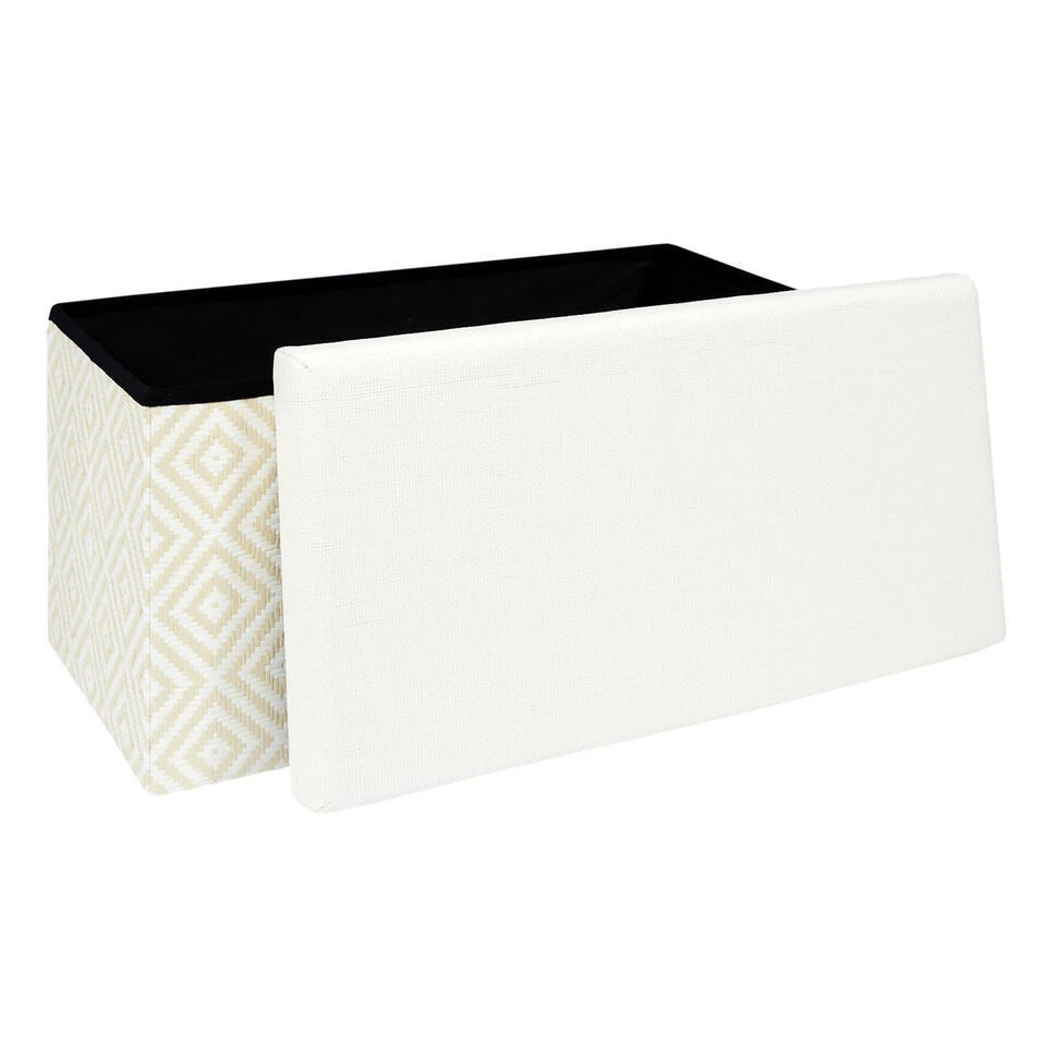 Home Deco Poefje - Opbergbox - Wit/zwart - 76 X 38 Cm 2 Home Deco Poefje - Opbergbox - Wit/zwart - 76 X 38 Cm - Afbeelding 2