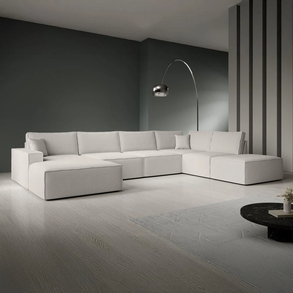 Meubella - Manolo - Hoekbank 5-zits Met Chaise Longue - Stof Beige - Links 3 Meubella - Manolo - Hoekbank 5-zits Met Chaise Longue - Stof Beige - Links - Afbeelding 3