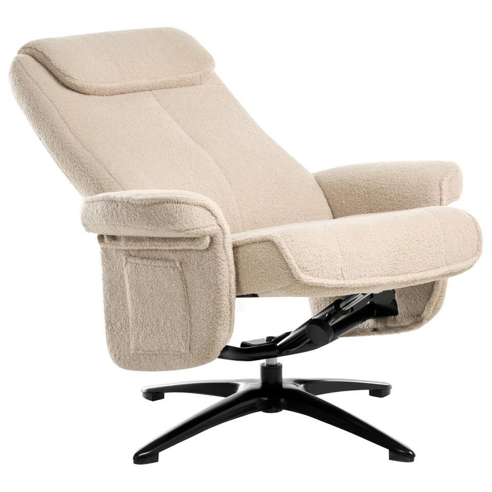 GERAS - Relaxfauteuil Met Voetenbank - Beige - Bouclé 7 GERAS - Relaxfauteuil Met Voetenbank - Beige - Bouclé - Afbeelding 7