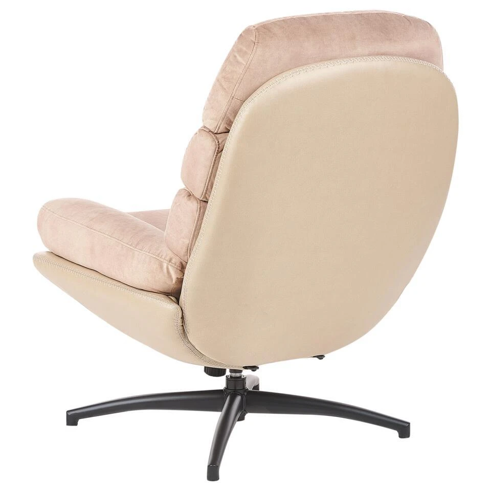 EIDE - Fauteuil Met Hocker - Beige - Fluweel 7 EIDE - Fauteuil Met Hocker - Beige - Fluweel - Afbeelding 7