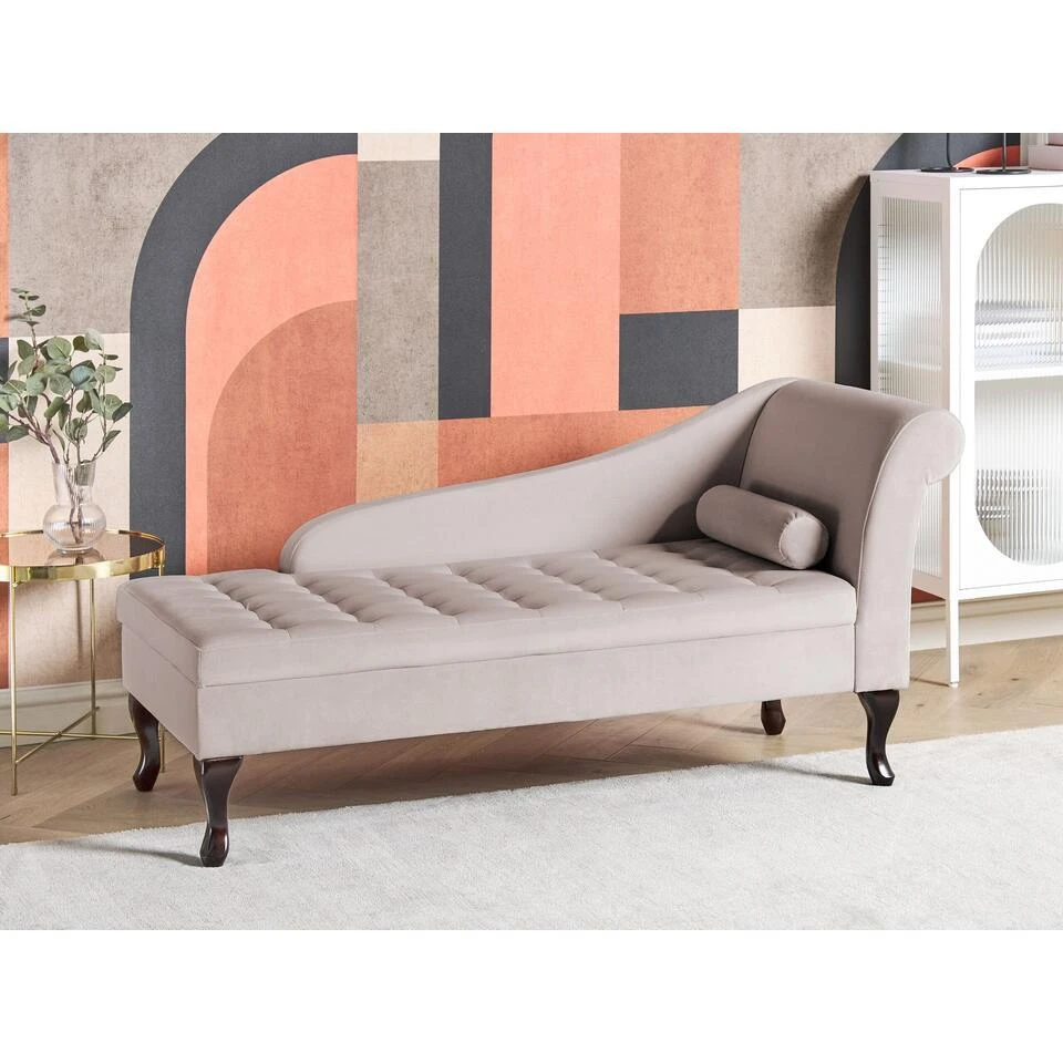 PESSAC - Chaise Longue - Beige - Rechterzijde - Fluweel 2 PESSAC - Chaise Longue - Beige - Rechterzijde - Fluweel - Afbeelding 2