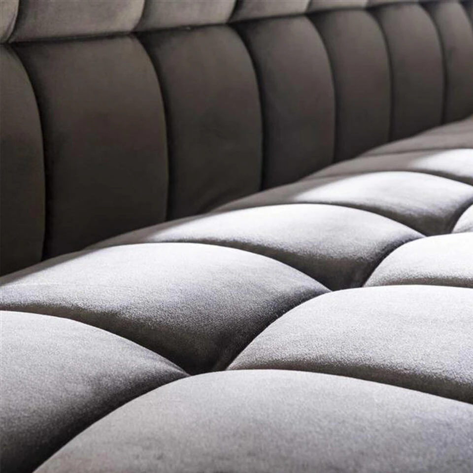 Industriële Eetkamerbank Romy Velvet 180 Cm Grijs - 190x180x81 Cm - Stof - Grijs 3 Industriële Eetkamerbank Romy Velvet 180 Cm Grijs - 190x180x81 Cm - Stof - Grijs - Afbeelding 3