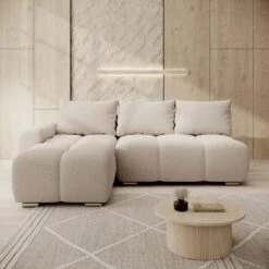 Meubella - Broome - Hoekbank 3-zits - Beige Teddystof - Links -Leenbakker Winkel 75830f4d351847399075cab1d44bcddf