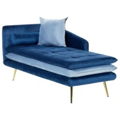 GONESSE - Chaise Longue - Blauw - Fluweel -Leenbakker Winkel 7612154d00ed40208eaed1491f46dc09