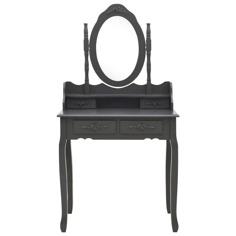 VidaXL Kaptafelset Met Kruk 75x69x140 Cm Paulowniahout Grijs 2 VidaXL Kaptafelset Met Kruk 75x69x140 Cm Paulowniahout Grijs - Afbeelding 2