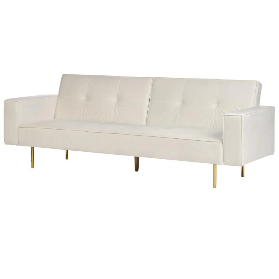 VISNES - Slaapbank 3-zits - Wit - Fluweel 7 VISNES - Slaapbank 3-zits - Wit - Fluweel - Afbeelding 7