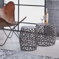 Hoyz - Bijzettafel Maze Set Van 2 - Zandgegoten - Zwart/ Grijs Nikkel -Leenbakker Winkel 78f0850375e44f1b9e6ea2b0a774bc9e