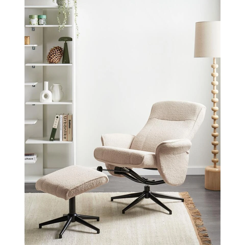 JAPET - Relaxfauteuil Met Voetenbank - Beige - Bouclé 2 JAPET - Relaxfauteuil Met Voetenbank - Beige - Bouclé - Afbeelding 2