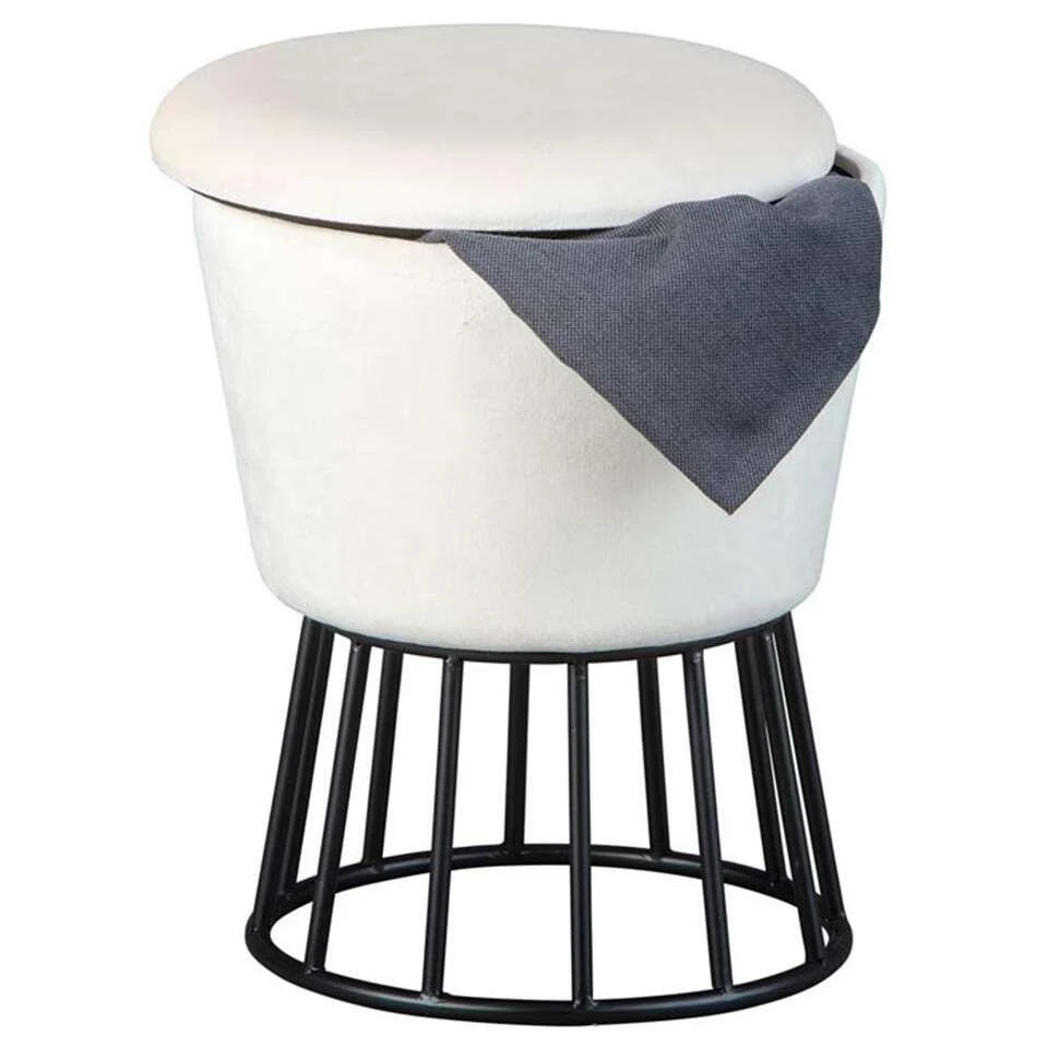 Kruk Ireen - Wit/zwart - 42x34x34 Cm 2 Kruk Ireen - Wit/zwart - 42x34x34 Cm - Afbeelding 2