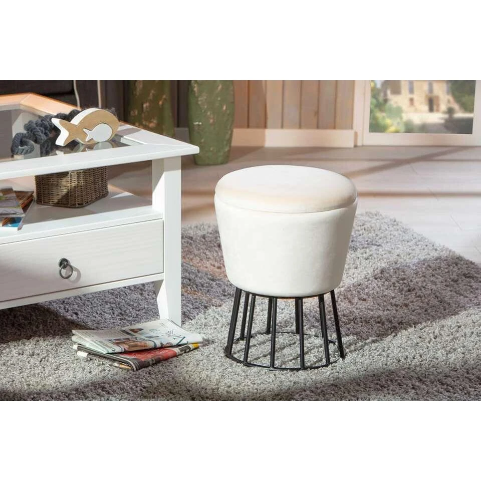 Kruk Ireen - Wit/zwart - 42x34x34 Cm 7 Kruk Ireen - Wit/zwart - 42x34x34 Cm - Afbeelding 7