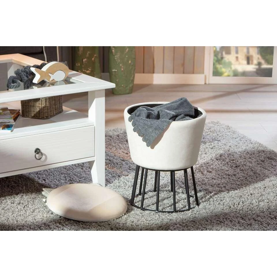 Kruk Ireen - Wit/zwart - 42x34x34 Cm 8 Kruk Ireen - Wit/zwart - 42x34x34 Cm - Afbeelding 8