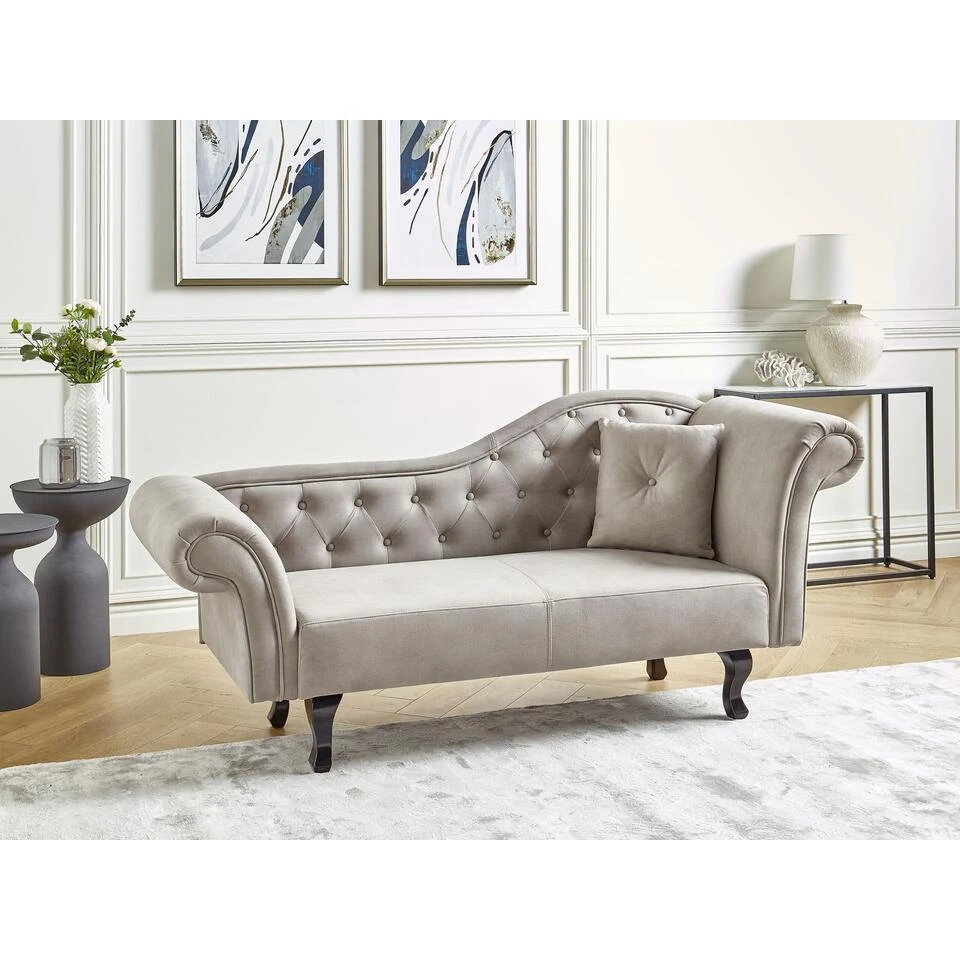 LATTES II - Chaise Longue - Taupe - Rechterzijde - Fluweel 2 LATTES II - Chaise Longue - Taupe - Rechterzijde - Fluweel - Afbeelding 2