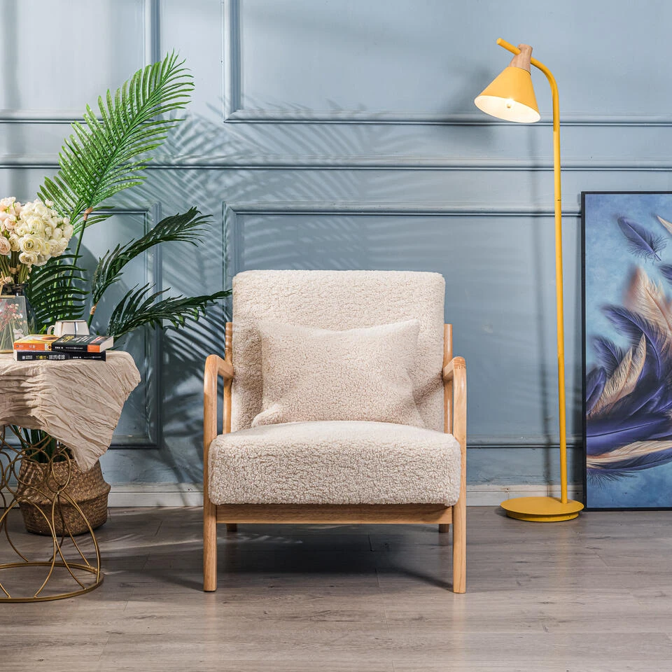 Fauteuil Van Massief Hout En Witte Lussen 3 Fauteuil Van Massief Hout En Witte Lussen - Afbeelding 3