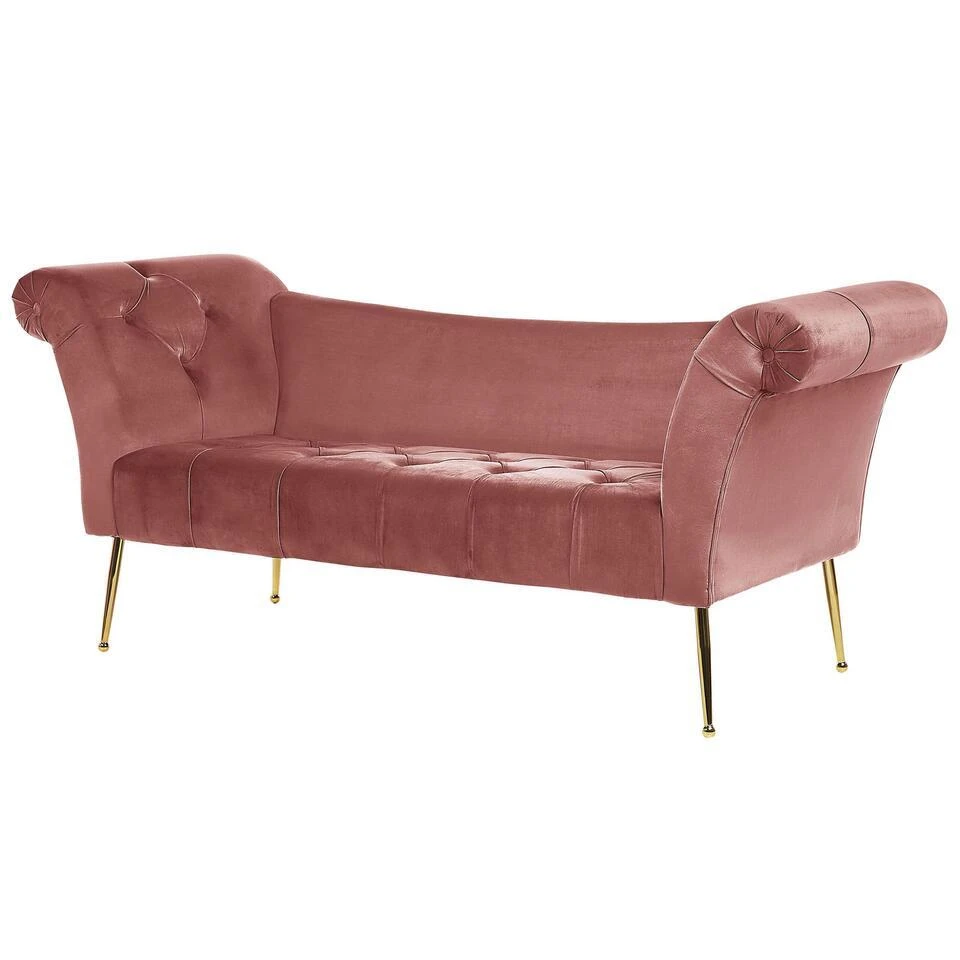 NANTILLY - Chaise Longue - Roze - Symmetrisch - Fluweel 4 NANTILLY - Chaise Longue - Roze - Symmetrisch - Fluweel - Afbeelding 4