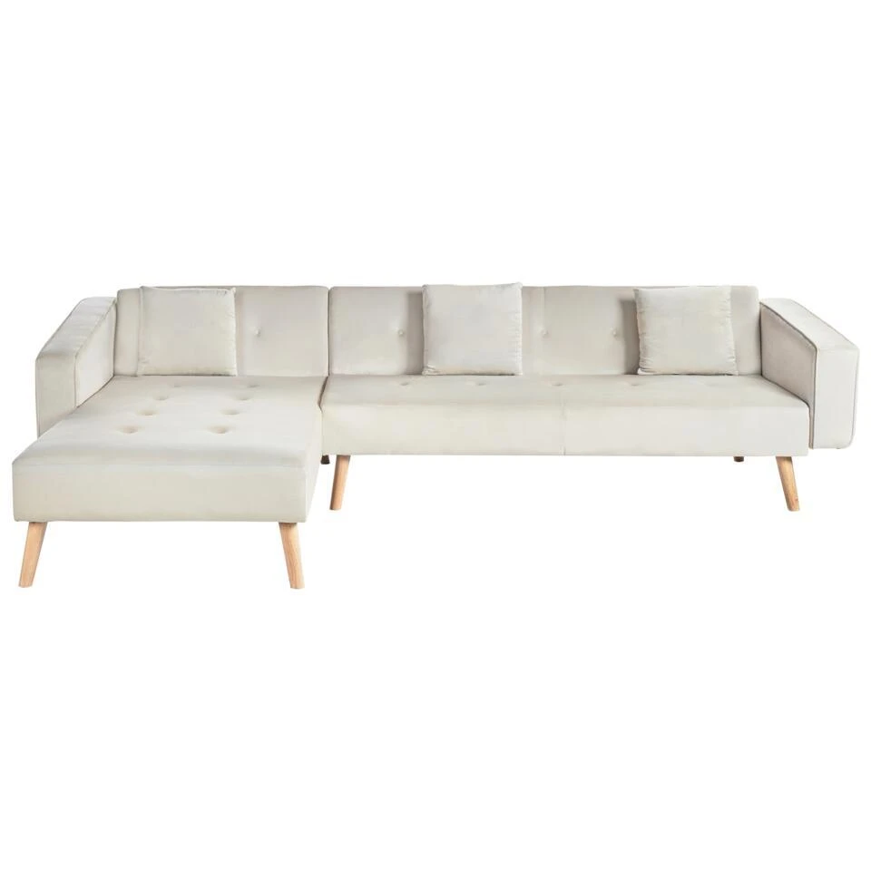 VADSO - Hoekslaapbank - Lichtbeige - Rechterzijde - Fluweel 3 VADSO - Hoekslaapbank - Lichtbeige - Rechterzijde - Fluweel - Afbeelding 3