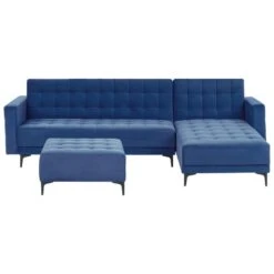 ABERDEEN - Slaapbank Met Ottomaan - Blauw - Linkszijdig - Fluweel -Leenbakker Winkel 9b5c3f3a84304f54af262de13b7e7ba8