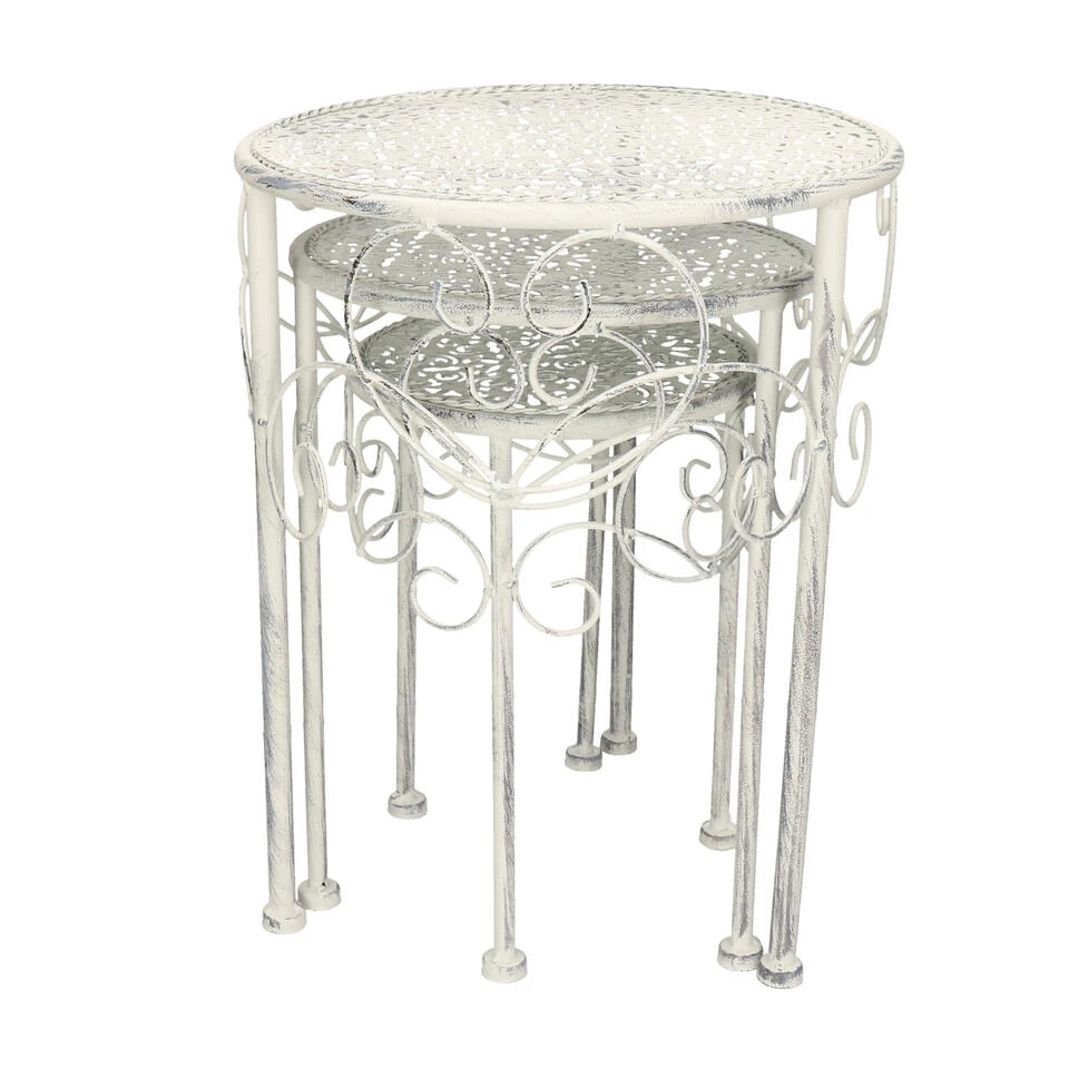 Boltze Bijzettafels Lilli - Set 3 Stuks - Brocante - Lichtgrijs 2 Boltze Bijzettafels Lilli - Set 3 Stuks - Brocante - Lichtgrijs - Afbeelding 2