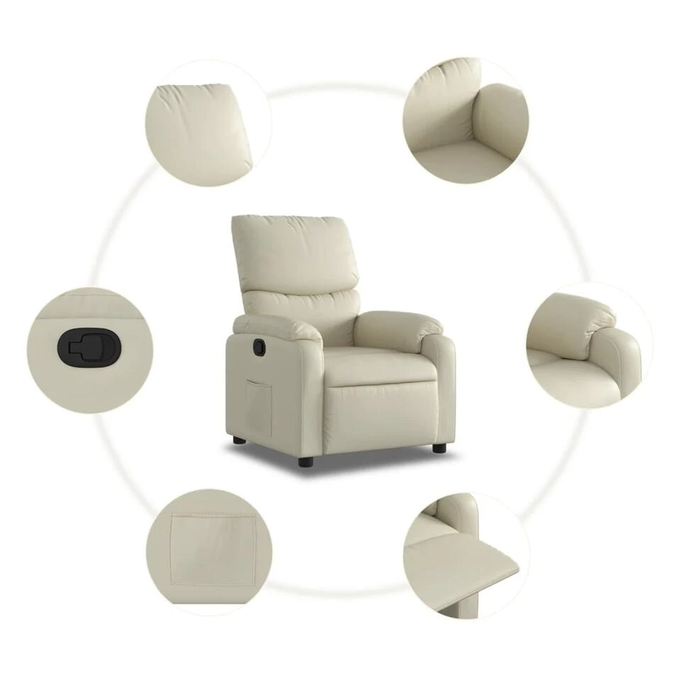 VidaXL - Fauteuil - Crème - Kunstleer 7 VidaXL - Fauteuil - Crème - Kunstleer - Afbeelding 7