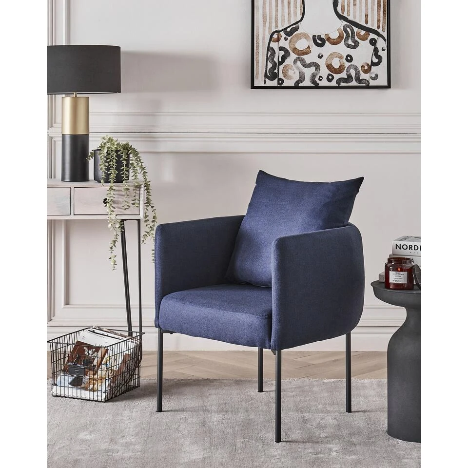 MALMOS - Fauteuil - Donkerblauw - Kunstlinnen 2 MALMOS - Fauteuil - Donkerblauw - Kunstlinnen - Afbeelding 2