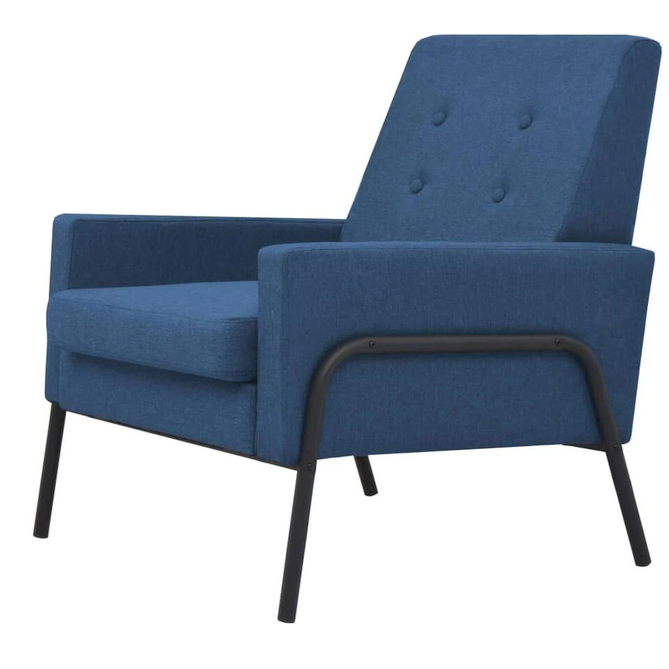 VidaXL Fauteuil Staal En Stof Blauw 2 VidaXL Fauteuil Staal En Stof Blauw - Afbeelding 2