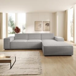 Meubella - Hoekbank Cardiff - Grijs - Ribstof - Rechts -Leenbakker Winkel a605bf84b3cb469e89f4eb9d5aa43fbc
