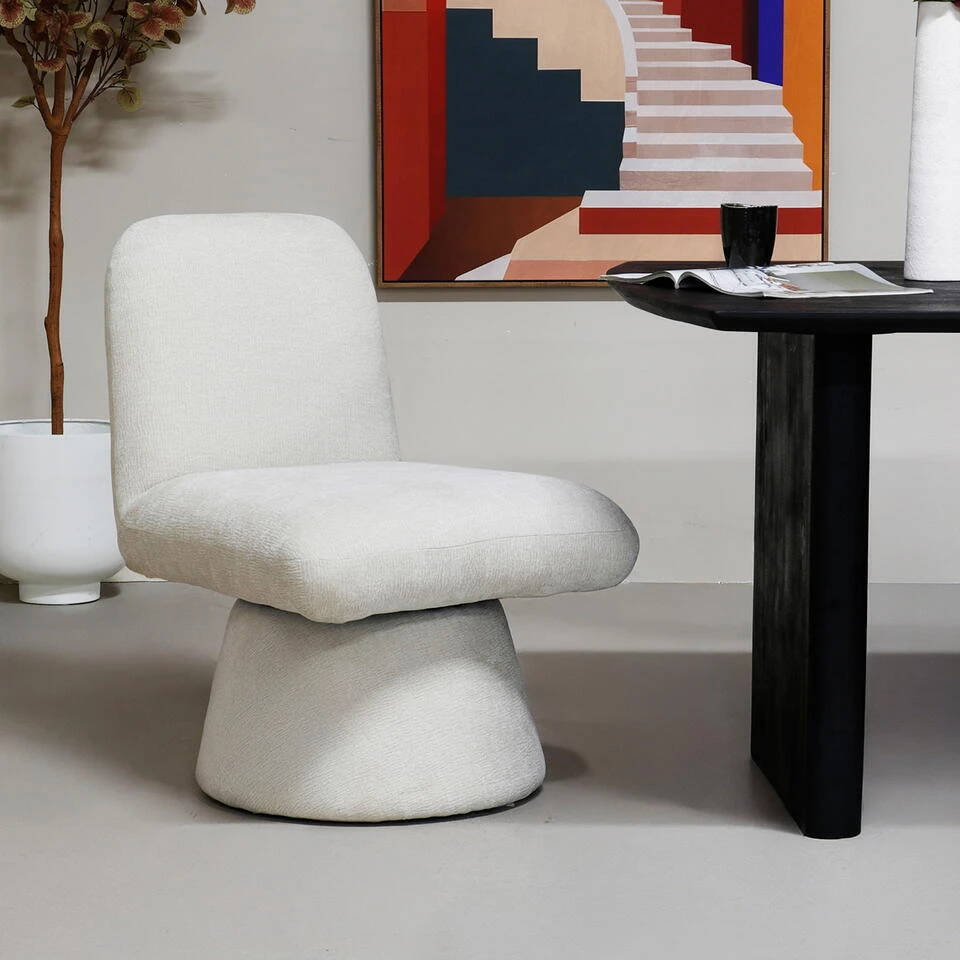 Draaifauteuil Beige Stof - 70x60x78cm - Zithoogte 45cm - Olivier 2 Draaifauteuil Beige Stof - 70x60x78cm - Zithoogte 45cm - Olivier - Afbeelding 2