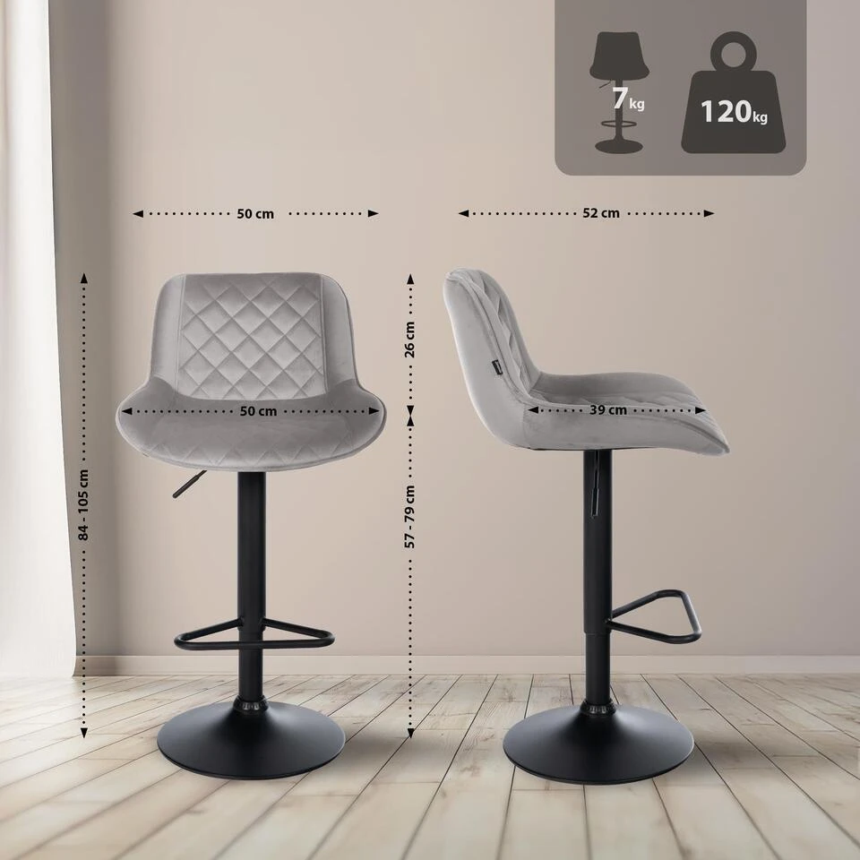 CLP Set Van 2 Barkruk Kasson Zwart Frame - Fluweel - Grijs 2 CLP Set Van 2 Barkruk Kasson Zwart Frame - Fluweel - Grijs - Afbeelding 2